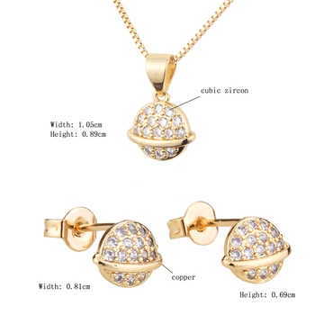 SUNSLL Moda zlato uhan ogrlico iz bakra Planet nakit set za ženske / dekleta nakit set kubičnih cirkon nastavite stranka darila