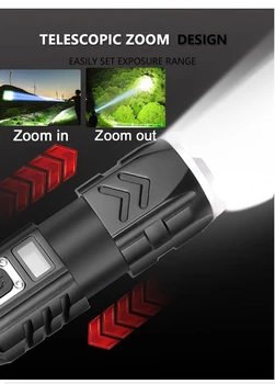 Super Svetla XHP90 LED Svetilka USB Polnilna Svetilka Taktično Svetilko Uporabo 18650 Baterijo Zoomable Strani Lahka Nepremočljiva