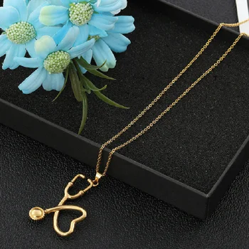 Titana jekla ogrlica za ženske stetoskop lariat ogrlica srce ogrlice stetoskop obesek 2019 modni nakit Ogrlica