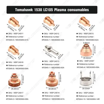 Tomahawk 1538 LC105 Baklo Plazma Rezalnik Elektroda 1,7 mm/1,5 mm/1.3 mm/1.1 mm Šoba KP2845-1 KP2845-8 WS Aftermaket DATA/10