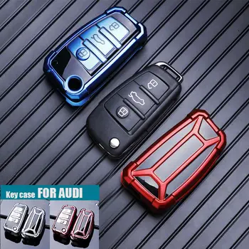 TPU Mehko Avto Ključ Kritje Za Audi A1 A3 A4 A6 V3 V5 V7 S3 S6 TT 3 Gumbi, Zložljiva Keychain Ogljikovih Slogu, Oddaljeni Fob Zaščitnik Primeru