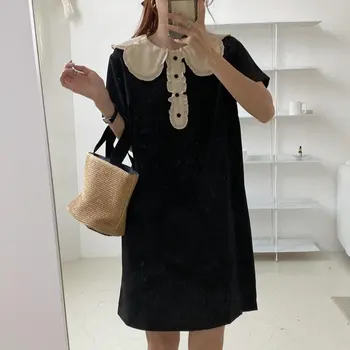 Tujec Kitty Ruffles Šifon Elegantna Color-Hit Sladko Seksi Obleko za Ženske do leta 2020 Novo Poletje Black Svoboden Hepburn Mini Obleke Vestidos