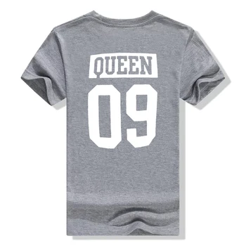 Unisex Smešno Tiskanja Ljubitelje Vrhovi Kralj Kraljica 09 majica Cotton T Shirt Poletje Ženske Moški T-shirt Ulica Slog Pari Tee