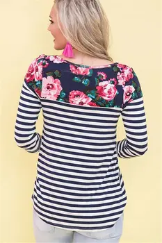 Vroče Ženske T-shirt Porodniškega Dojenje Dolg Rokav Cvetlični Prugasta Vrhovi zdravstvene Nege Splice Cvetlični Oblačila Za Nosečnice