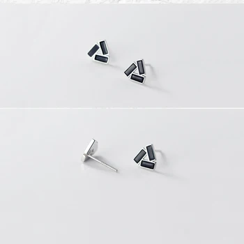 WANTME Moda korejski Pravi 925 Sterling Srebro Geometrijske Black Cirkon Trikotnik Stud Uhani za Ženske Teen Stranke Urada Nakit