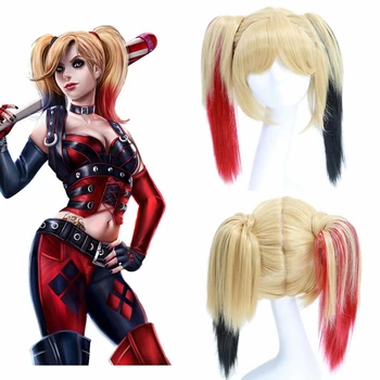 Xcostume Samomor Moštva Harley Quinn Cosplay Lasuljo Rdeča S Črno Rjave Dolge Lase Film Kostum Halloween Kostume Za Ženske