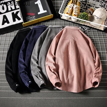 YASUGUOJI Moških 2020 Pomlad Moda Japonskem Slogu Letnik Barva Velvet Majica Moški Priložnostne Plus Bombaž Velikost Majice z Dolgimi Rokavi