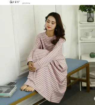 YRRFUOT Novi korejski Slog Jeseni, Pozimi Pižamo Ženski dvostranski Debele Mleko Svilene Nightdress Risanka Dolgo sleeved Homewear Obleko