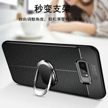 Za Samsung Galaxy S10 Plus S10E Primeru Luksuznih Usnjenih teksturo S Stojalom Obroč Magnet Silicij hrbtni pokrovček ohišje za samsung opomba 8 9