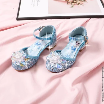 Zamrznjeno Elsa Moda Baby Dekleta Čevlji Za Otroke Princesa Nosorogovo Cvet Pearl Bleščice Priložnostne Usnjeni Otroški Čevlji Roza Srebro