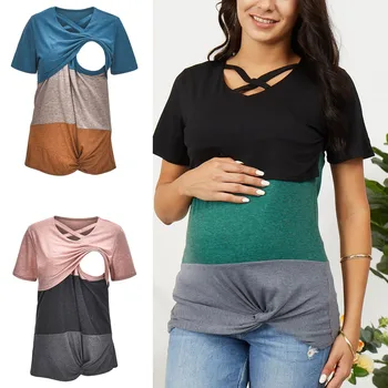 Zdravstvene nege Vrhovi Ženske Poletne Obleke Za Dojenje Kratek Rokav Svoboden T-shirt Hranjenje Porodniškega Nosečnosti Plus Velikost Oblačila