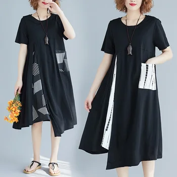 črno bombažno perilo plus velikost letnik cvetlični ženske priložnostne svoboden poletje, sonce obleka elegantna oblačila 2021 ženske obleke sundress