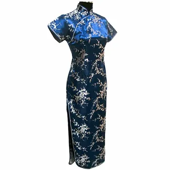 Črno-Rdeča Tradicionalna Kitajska Obleka Ženske Saten Dolgo Cheongsam Qipao Cvet Velikost S M L XL XXL XXXL 4XL 5XL 6XL