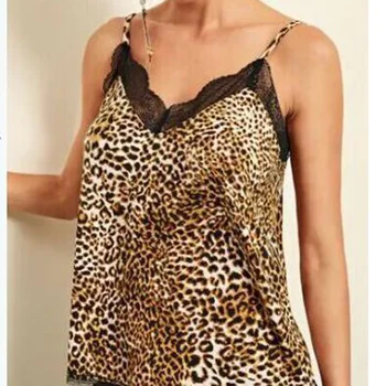Ženske, Gospe brez Rokavov Leopard Čipke V Vratu Modni Telovnik Top za Poletje Beach Party H9