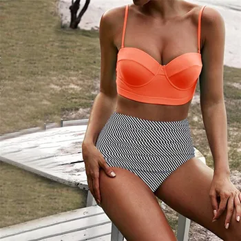 Ženske Visoko Pasu Bikini Kopalke Swimuit Bohemian Počitnice dvodelni Bikini mujer 2020 Ženski Push Up Oblazinjeni Beachewear Set