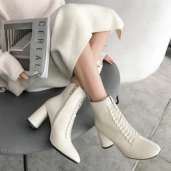Ženske škornji Pravega Usnja PLUS VELIKOST 22-26.5 cm noge dolžina čevlji za ženske Chelsea čevlji, visoke pete, škornji botas mujer inv