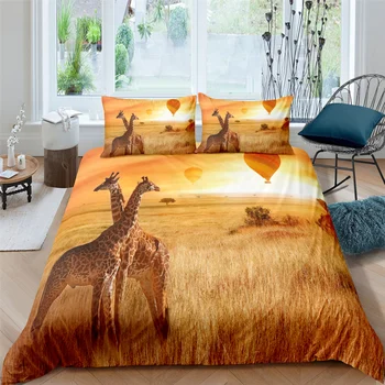Žirafa Posteljnina Nabor Kraljica 3D Srčkan Natisnjeni Rjuhe Kritje Bedclothes 2/3pcs Tekstil Doma Luksuzni Visoke Kakovosti Bedspread