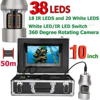 10 Inch 50m Podvodni Ribolov Video Kamero, Fish Finder IP68 Vodotesen 38 Led 360 Stopinjsko Obračanje Fotoaparat 20m 100m