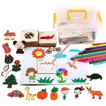 145 Kos/Set Slikarstvo Predlogo Baby Grafiti Barve Učenje Slikarstvo Orodja Otrok DIY Ročno izdelane Lesene Igrače Slikarstvo Set