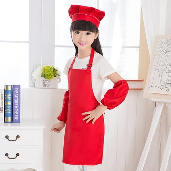 1Set Otrok Peko, Kuhanje Slinčki+Cap Pure Color Creative Velikost L/XL Sprednji Žep Otrok, Kuhanje Predpasnik Otroci Kuhanje Predpasniki