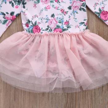 2020 Baby Bodysuit Novorojenega Dojenčka Baby Dekle Cvetlični Čipke Tutu 2018 Priložnostne Dolg Rokav Obleka, Jumpsuit 2Pcs Nastavite Obleke