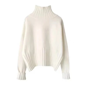 2020 jesen/zima puloverju ohlapen pulover visoko vratu majhne sveže sladka dolg rokav vrh bela