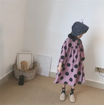 2020 Jeseni Novo Otrok Dekleta Polka Pike Obleko Korejskem Slogu Bombaž Dolg Rokav Princesa Obleko Haljo Otroci Oblačila Ohlapne Obleke
