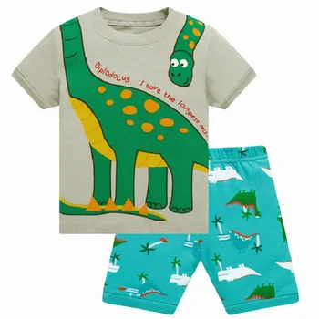 2020 Moda za Fante Pižamo Obleko Poletje Otrok Baby Dinozaver Sleepwear Baby Boy Oblačila za Cotton Tee majica, Kratke Hlače Mehko