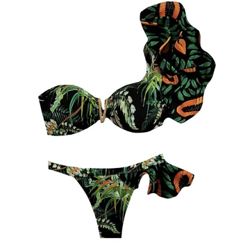 2020 Seksi Ženske Bikini Kopalke Tropskih Tiskanja Kopalke Brazilski Bikini Komplet Ruffle kopalke Plažo Biquini ženski