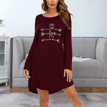 2020 Ženska Pismo Nightgowns Sleepshirts Sleepwear Priložnostne Svoboden Spanja Majico Natisnjeno Noč Obleko Z Dolgimi Rokavi More