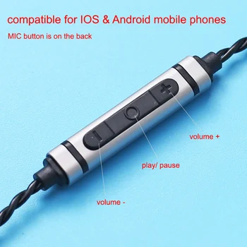3,5 mm izhod za Slušalke Avdio Kabel Silver Plated MMCX Kabel z Mikrofonom za Shure 846 535 za Iphone Telefone Android