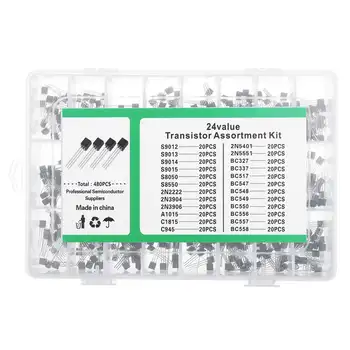 480Pcs 24 Vrst Silicij-line NPN / PNP Tranzistor Izbor Kit Paket 2N2222 Sestavni deli in Potrebščine Aktivne Sestavine