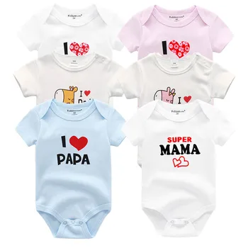 4PCS/VELIKO Newborn Baby Bodysuits Kratek Rokav Obleka, ki sem Ljubezen, Papa Mama Design, Bombaž Otroška igralne obleke de bebe Kostume Bela
