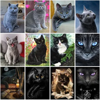 5D DIY Diamond Slikarstvo Black Cat Celoten Kvadratni/Krog Smolo Diamond Vezenje Živali Mozaik Sliko Nosorogovo Doma Dekoracijo