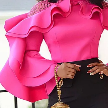 Afriške Ruffle Rokavi Ženske Bluzo Vrhovi Stranke Klub Urad Dama Moda Falbala Puloverju Slim Jeseni Ulica Premagal Srajce Blousa