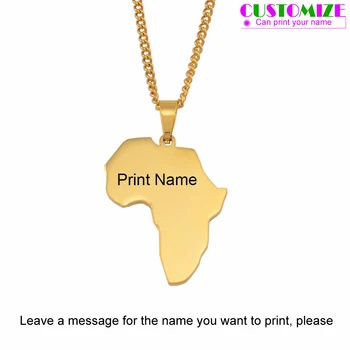 Anniyo Prilagodite Ime Afriki Zemljevid Ogrlice Ženske, Dekleta,Zlata Barva Nerjavnega Jekla Besedilo Po Meri Ponosni Afriške Ornament #055521