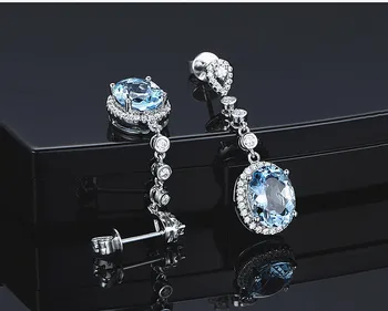 Aquamarine dragih kamnov, modra kristal cirkon diamanti spusti uhani za ženske 18k belim zlatom, srebrne barve, nakit, dragulji, bague darilo