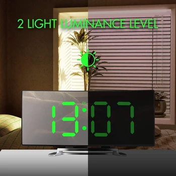 AYHF-Digitalna Budilka, 7 Palčnim Ukrivljen Zatemniti LED Sn Digitalna Ura za Otroke Spalnica, Zelena Veliko Število Uro, Lightweigh