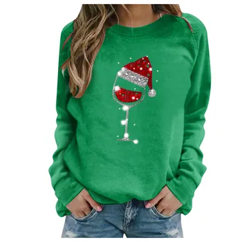 BLING Božič print majica s kratkimi rokavi Ženske Priložnostne Božič Sweatshirts Toplotne Crewneck Dolg Rokav T-Majice Svoboden charli damelio F4