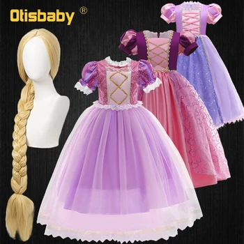 Božič Modno Dekleta Zapleten Princess Rapunzel Obleko gor, Obleke Maturantski Otrok Čipke Cvetlični Bleščica Otroci Sofija Rojstni dan Obleko