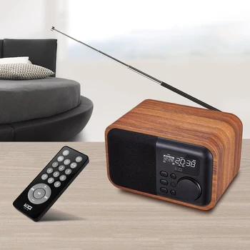 Brezžični Bluetooth Zvočnik Prenosni FM Radijski Daljinski upravljalec Mini Retro Lesa Bas Zvočnik Polje z Zaslona Budilka