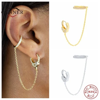 CANNER Pravi 925 Sterling Srebro Hoop Uhani za Ženske Piercing Earings Diamond Obroče Uhan Verige Nakit pendientes Brincos