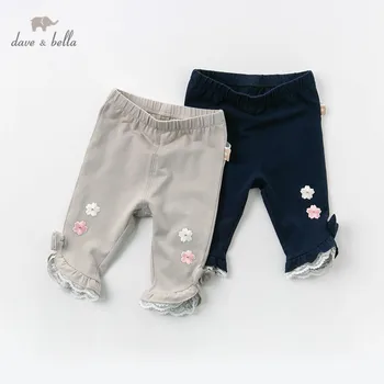 DBJ13457 dave bella pomlad baby dekleta modni lok cvetlični čipke hlače otrok celotno dolžino otroci hlače za malčke malčka hlače