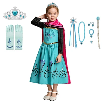 Dekle, Princesa Obleko gor Elsa Kostum Halloween Party Cosplay Oblačila Cvetlični Žogo Obleke Obleko s Plašč, Otroci Obleko 3 do 10 let