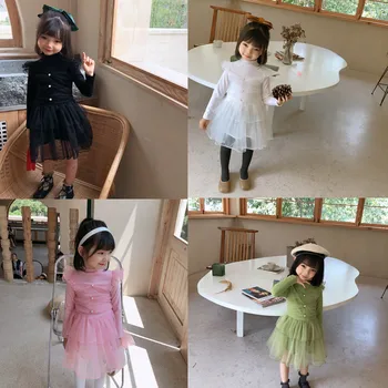 Dekleta Bombaž Obleko 2020 Otroci Oblačila Spomladi in Jeseni NewToddler Otroci Dolg Rokav Čipke Princess Cake Ples Obleke