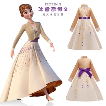Disney resnično Aisha obleko otrok, led in sneg obleko 2 Disney Princesa Anna jeseni dolgo sleeved kostum obleko cosplay