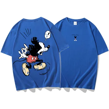 Disney T-Shirt Nazaj Donald Duck Mickey Mouse Risanka Tiskanja Pari Unisex Ženske T-Shirt Kratek Rokav Tee O-Vrat Vrhovi 10 Barv