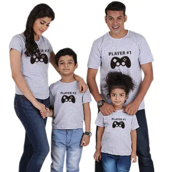 Družina ujemanje t shirt oče, mati, hči, sin baby girl obleke bombaž igralec kratkimi oče, mama in me obleke