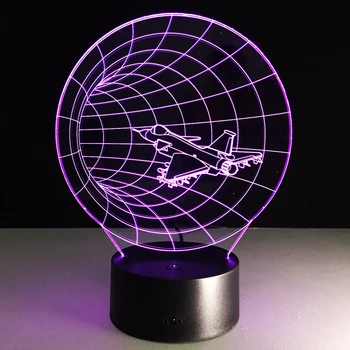 Edinstven 3D Učinek Čas Letenja Obliko LED Nočna Lučka z USB namizne Svetilke za Otroke Spalnica Dekoracijo Zrakoplova Bulbing Lučka