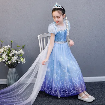 Elsa Obleko 2 Princesa Obleke Snežinka Kostum Za Božič, Rojstni Dan Cosplay Visoke Kakovosti Z Dolgo Cape Modra Obleka Nina